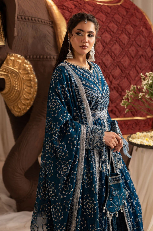 Cobalt Blue Embroidered Chiffon Anarkali Maxi Online in Dubai UAE Abudhabi Ajman Sharjah
