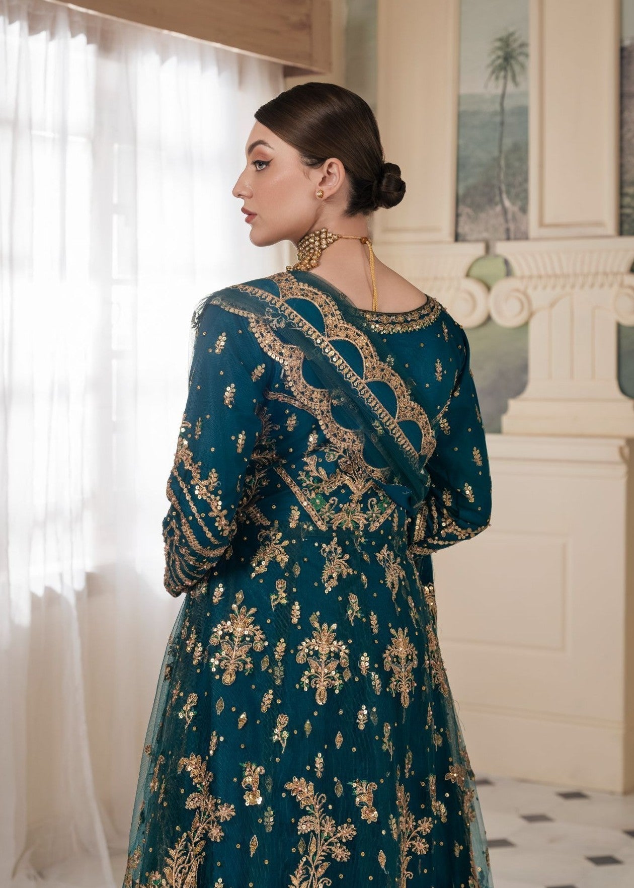 Cobalt Blue Embroidered Net Anarkali Gown Online in Dubai DXB UAE Abudhabi Meena Bazaar