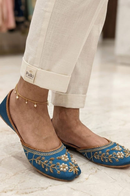 Cobalt Blue Silk Embroidered Khussa Online in Dubai UAE Abudhabi Ajman Sharjah