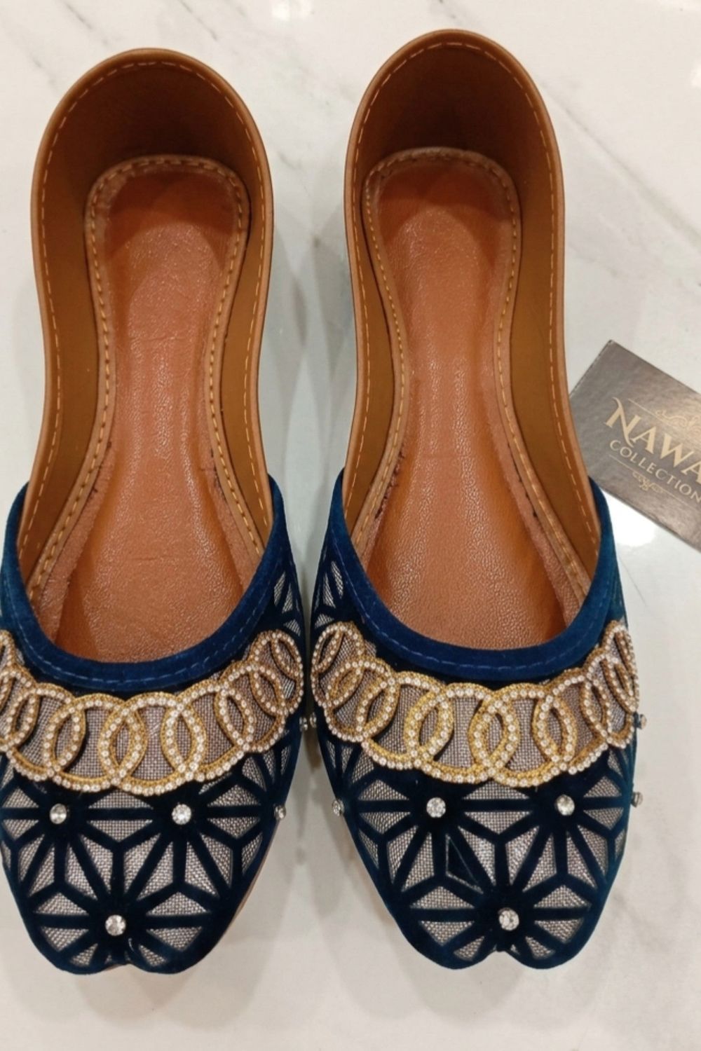 Cobalt Blue Velvet Kolhapuri Shoes Online in Dubai UAE Abudhabi Ajman Sharjah