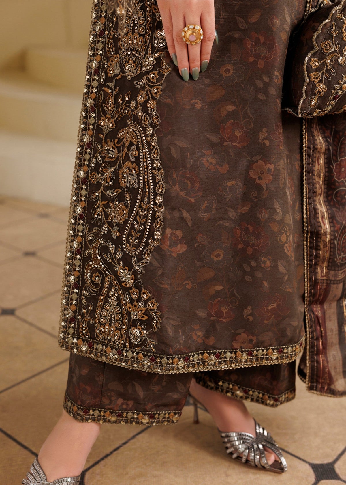 Coffee Brown Blended Khaddar Designer Salwar Suit with Straight Trouser Online in Sri Lanka India Australia