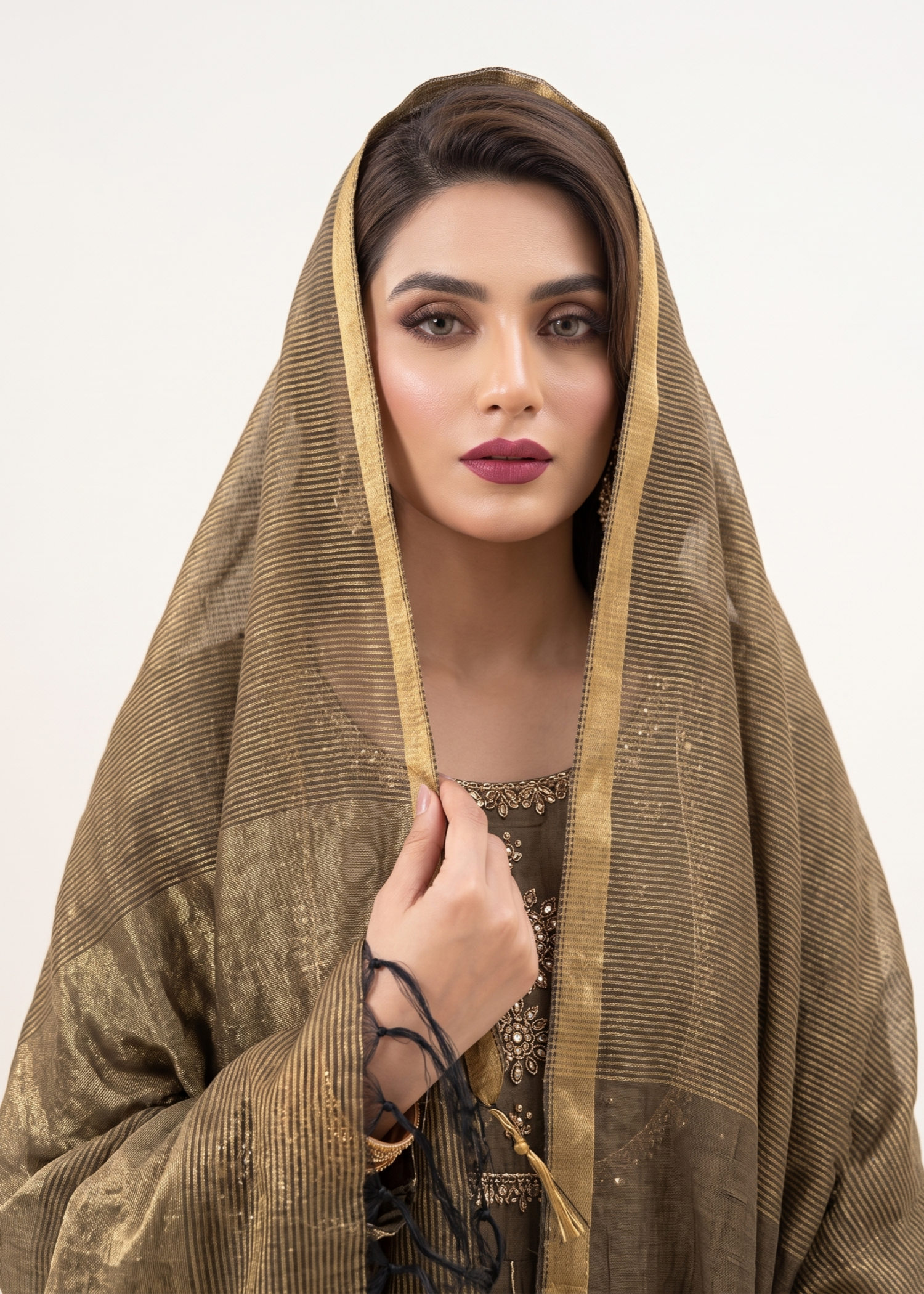Coffee Brown Embroidered Lawn Partywear Suit Online in UK USA Canada