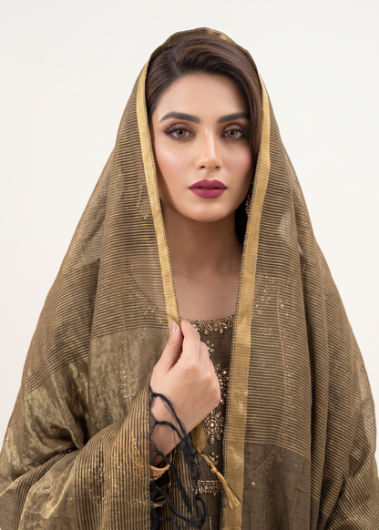 Coffee Brown Embroidered Lawn Partywear Suit Online in UK USA Canada