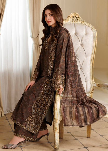 Coffee Brown Straight Trouser Embroidered Shalwar Kameez with Dupatta Online in KSA Riyadh Saudi Arabia Oman Bahrain Qatar