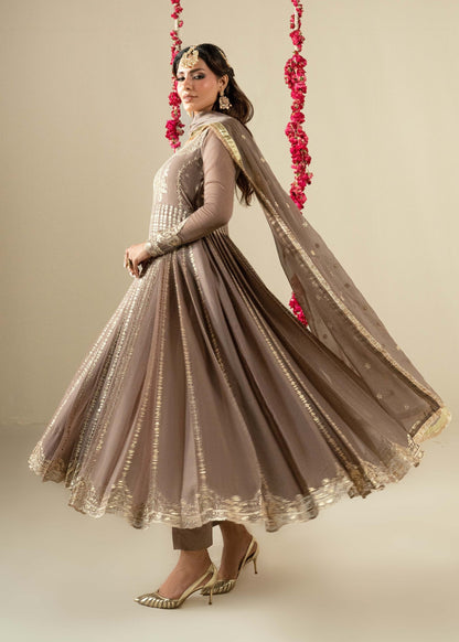 Coffee Embroidered Chiffon Festive Wear Suit Online in Sri Lanka India Australia