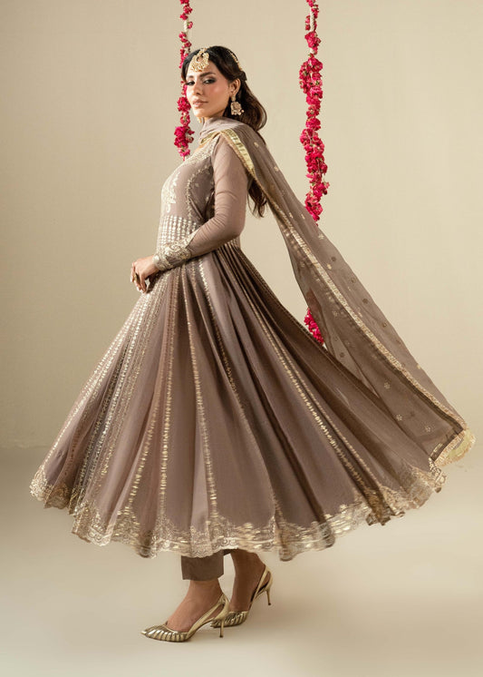 Coffee Embroidered Chiffon Festive Wear Suit Online in Sri Lanka India Australia