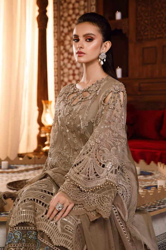 Coffee Handmade Suit with Laser Applique Work