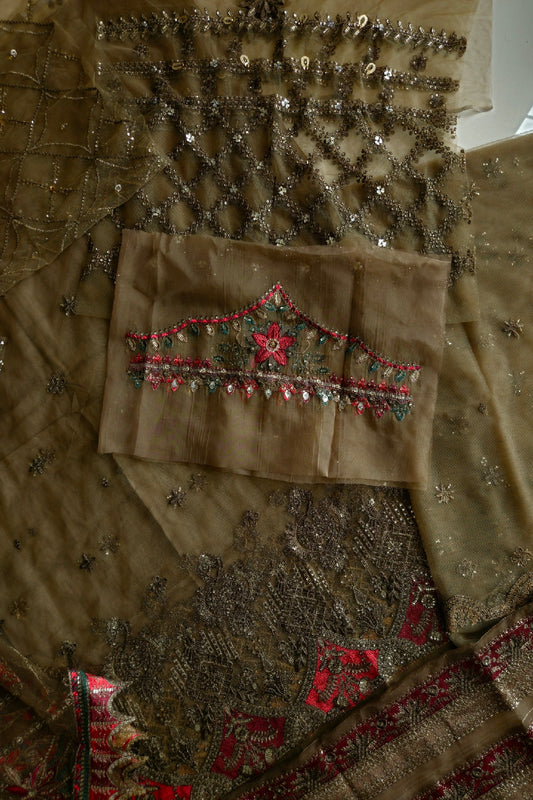 Dusty Brown Embroidered Saree / Anarkali