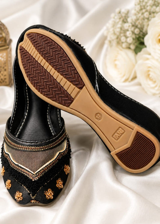 Comfortable Black Silk Khussa with PU Sole Online in Sri Lanka India Australia