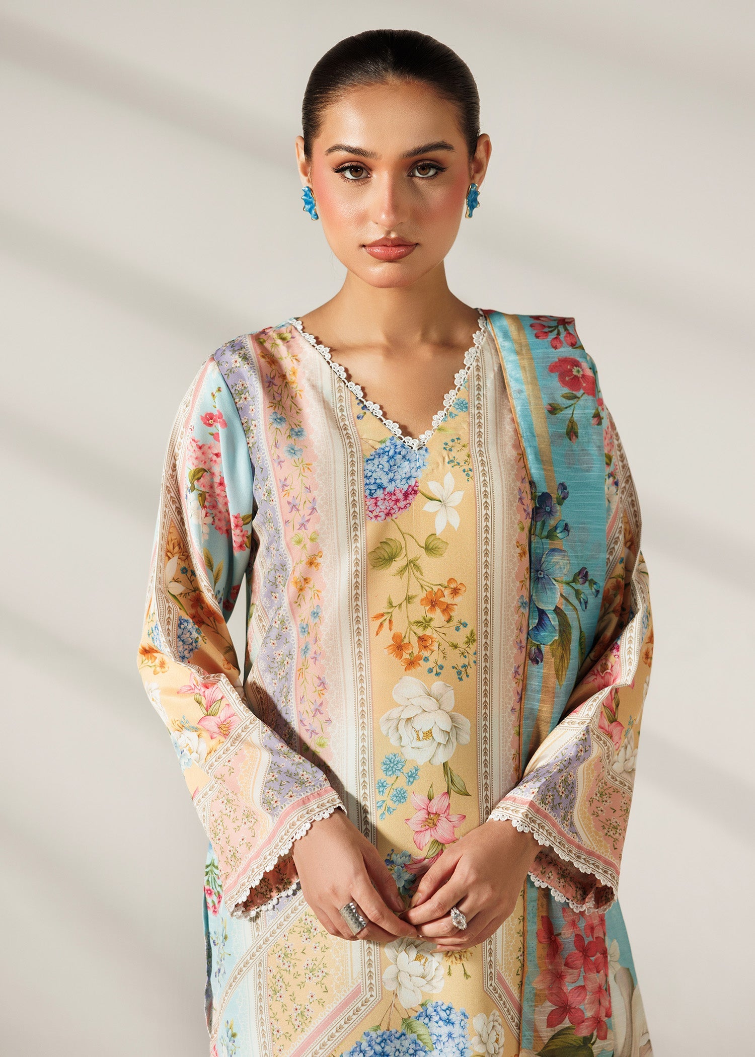 Comfortable Multi Color Silk Lawn Suit with Manaar Dupatta Online in Sri Lanka India Australia