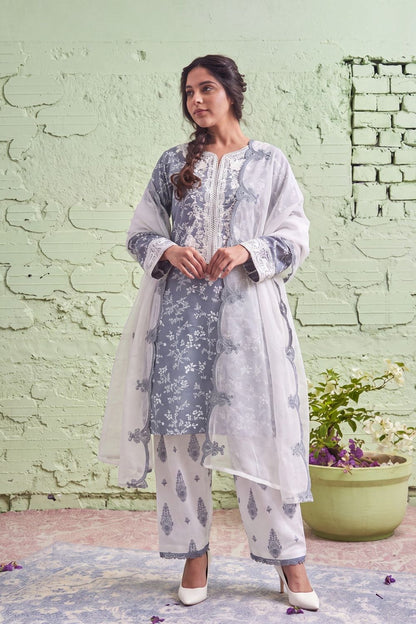Cool Grey Embroidered Lawn Suit Online in Dubai UAE Abudhabi Ajman Sharjah
