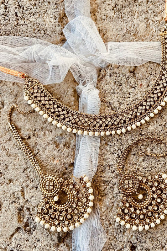 Copper Antique Necklace Earrings Tikka Set Online in Dubai UAE Abudhabi Ajman Sharjah