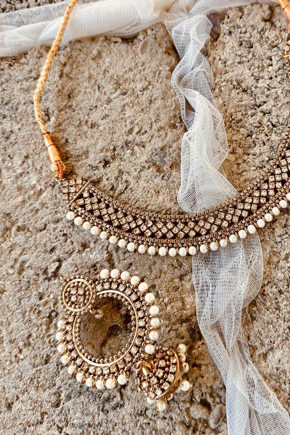 Copper Stone Work Necklace and Earrings Set Online in Dubai UAE Abudhabi Ajman Sharjah