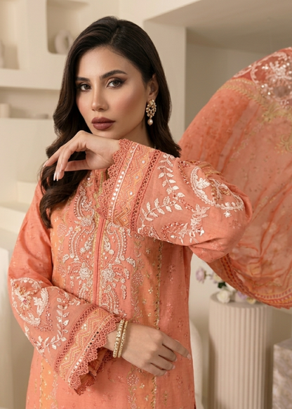 Coral Pink Raw Silk Festive Wear Dress Online in Sri Lanka India Australia