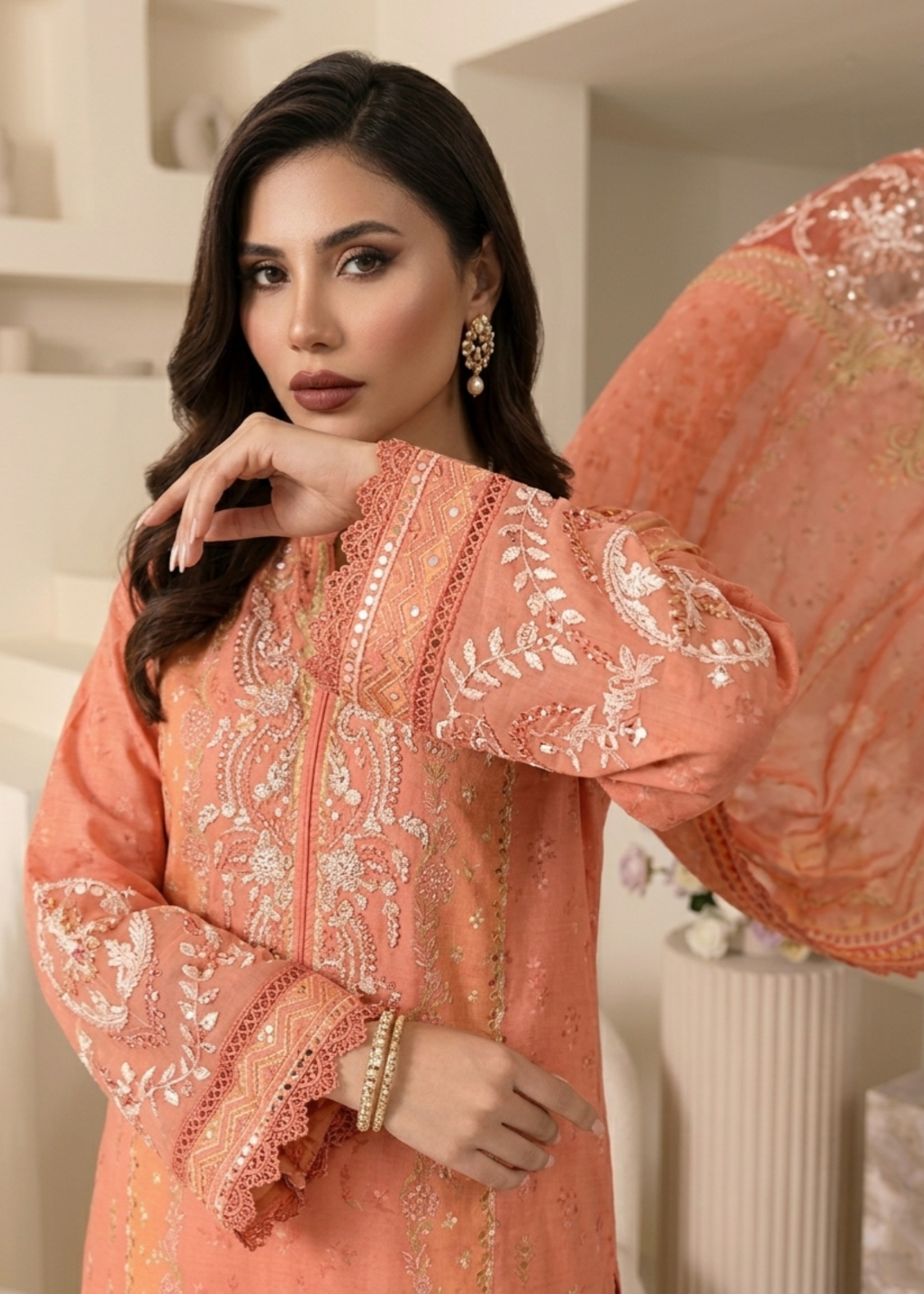Coral Pink Raw Silk Festive Wear Salwar Kameez Online in UK USA Canada