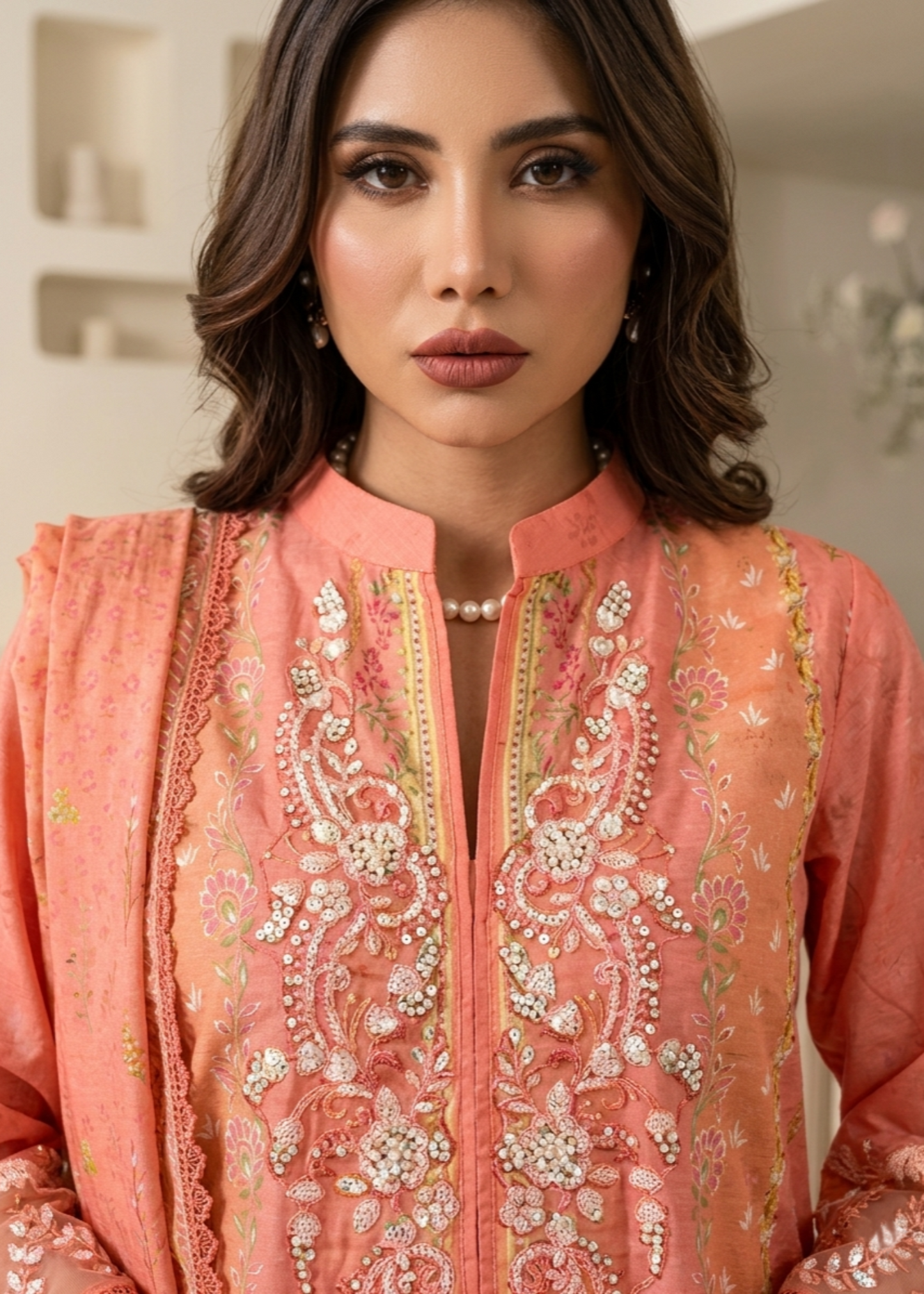 Coral Pink Raw Silk Party Wear Kurta Suit Online in Dubai DXB UAE Abudhabi Meena Bazaar