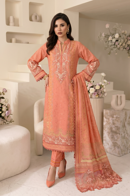 Coral Pink Raw Silk Straight Kurta Suit Online in Dubai UAE Abudhabi Ajman Sharjah