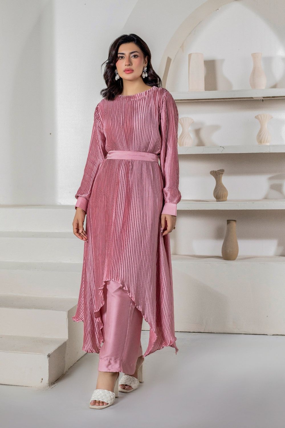 Coral Pink Shamooz Silk Co-ord Set Online in Dubai UAE Abudhabi Ajman Sharjah