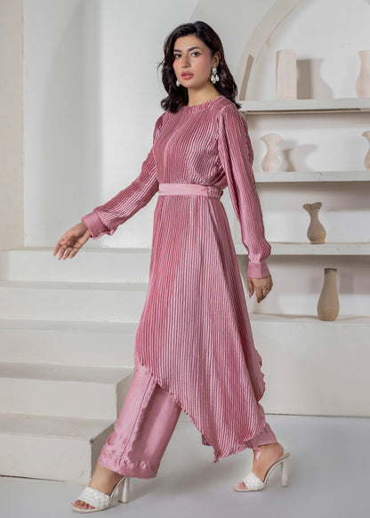 Coral Pink Shamooz Silk Co-ord Set Online in UK USA Canada