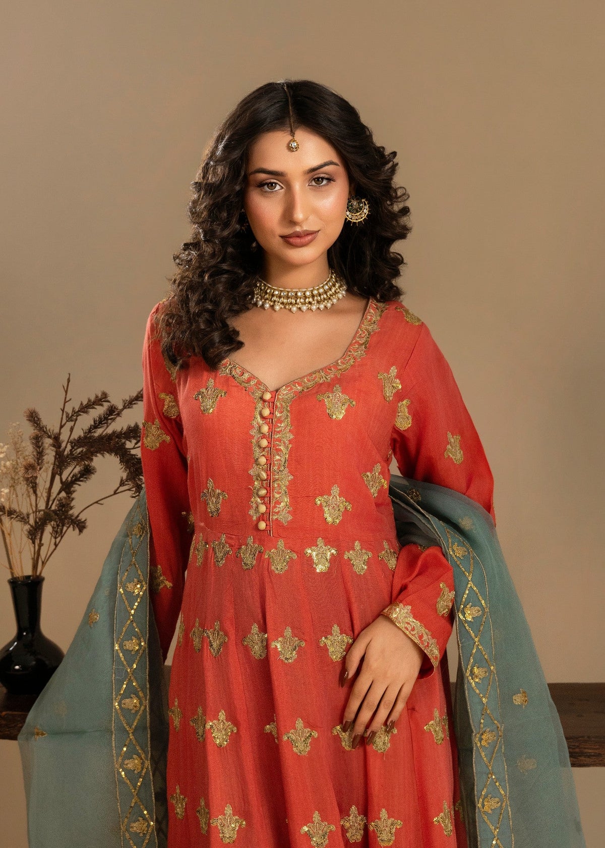 Coral Pink Silk Pishwas Pakistani Wedding Dresses Online in KSA Riyadh Saudi Arabia Oman Bahrain Qatar