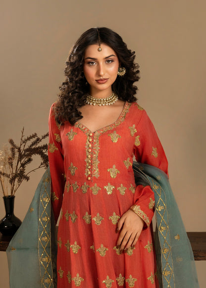 Coral Pink Silk Pishwas Pakistani Wedding Dresses Online in KSA Riyadh Saudi Arabia Oman Bahrain Qatar
