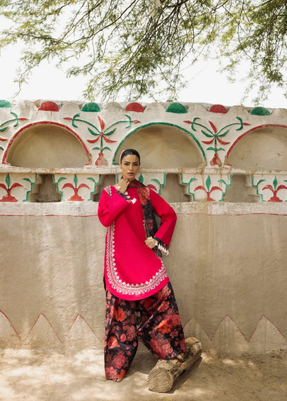 Coral Red Chiffon Dupatta Lawn Suit for Women Online in Sri Lanka India Australia