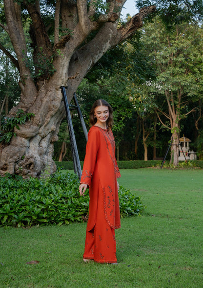 Coral Red Khaddar 2 Piece Pakistani Suit Online in Sri Lanka India Australia