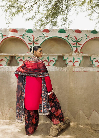 Coral Red Straight Kurta with Farshi Shalwar and Chiffon Dupatta Online in Dubai UAE Abudhabi Ajman Sharjah