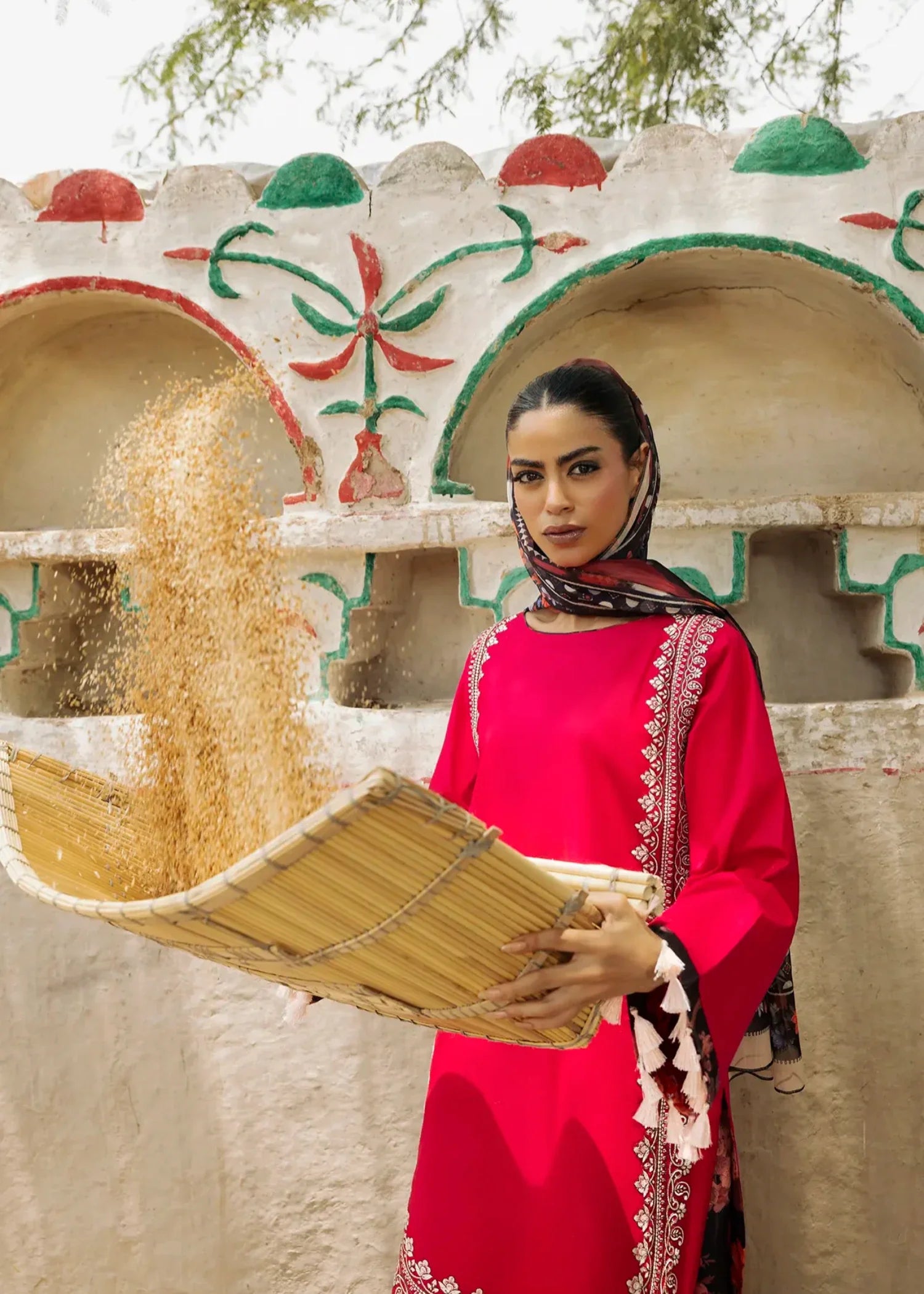 Coral Red Summer Wear Farshi Shalwar Suit Online in UK USA Canada