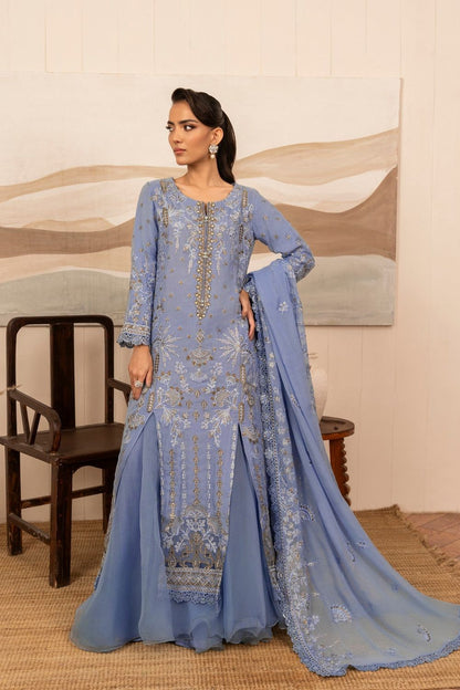 Cornflower Blue Embroidered Georgette Chiffon Sharara Online in Dubai UAE Abudhabi Ajman Sharjah