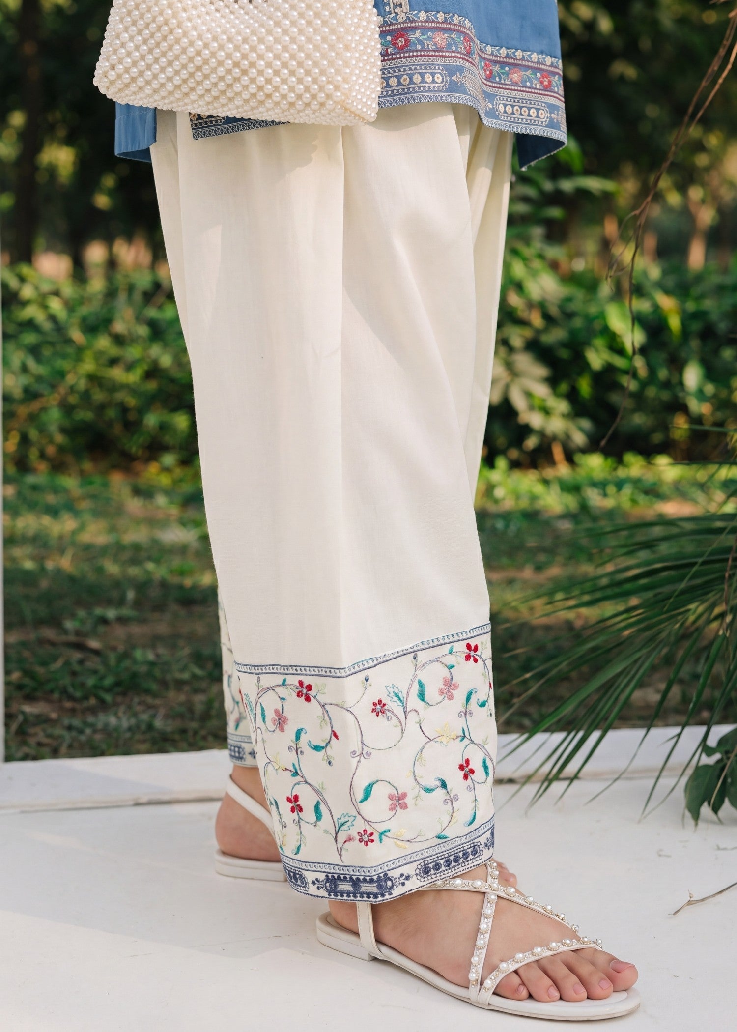 Cornflower Blue Embroidered Lawn Salwar Suit Online in Dubai DXB UAE Abudhabi Meena Bazaar