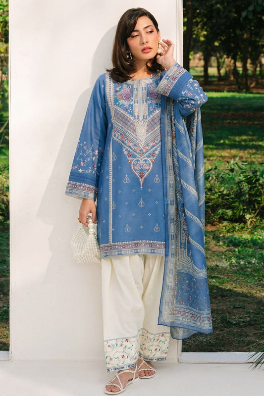 Cornflower Blue Embroidered Lawn Suit Online in Dubai UAE Abudhabi Ajman Sharjah