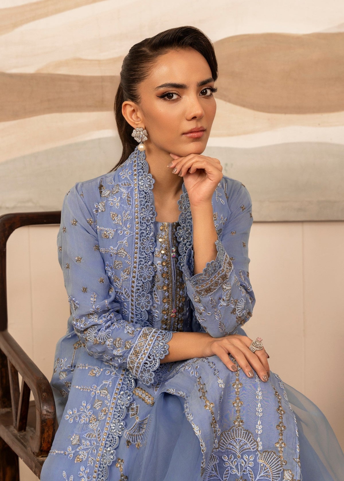 Cornflower Blue Embroidered Pakistani Wedding Sharara Online in Dubai DXB UAE Abudhabi Meena Bazaar