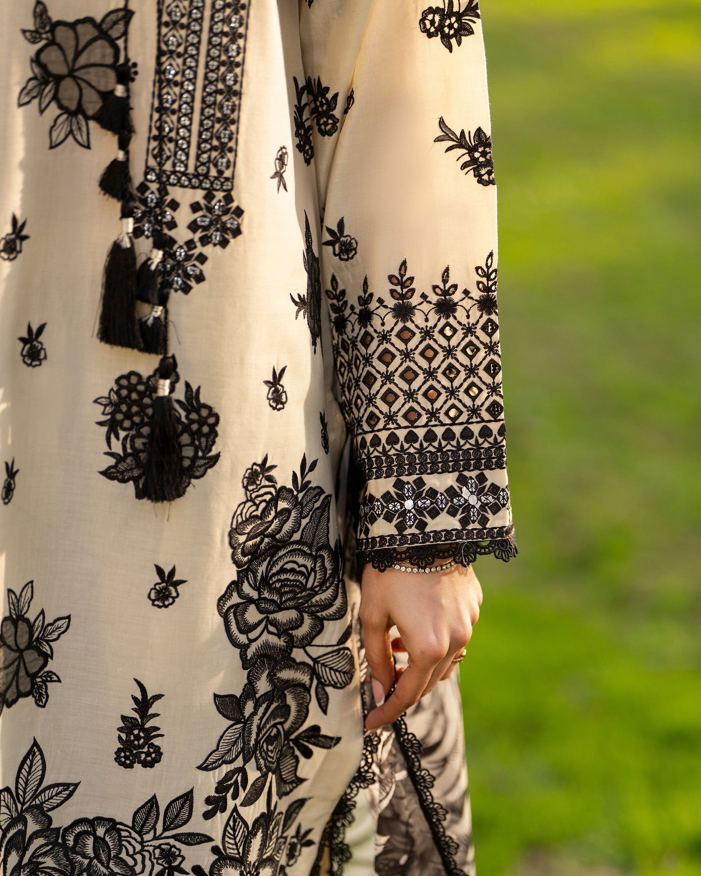 Cotton Chikankari Suit with 3D Organza Flowers Online in UK USA Canada