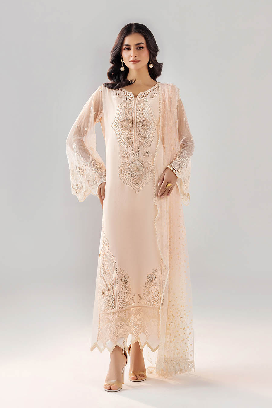 Cotton Designer Suit with Brochette Sleeves Online in Dubai UAE Abudhabi Ajman Sharjah