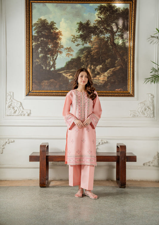 Cotton Embroidered Blush Pink Kurta Set Online in Sri Lanka India Australia