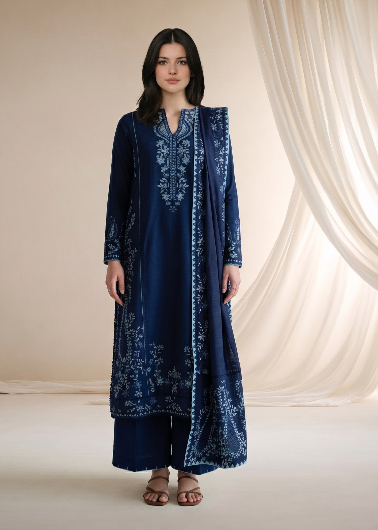 Cotton Embroidered Dark Blue Ladies Suit Online in Sri Lanka India Australia