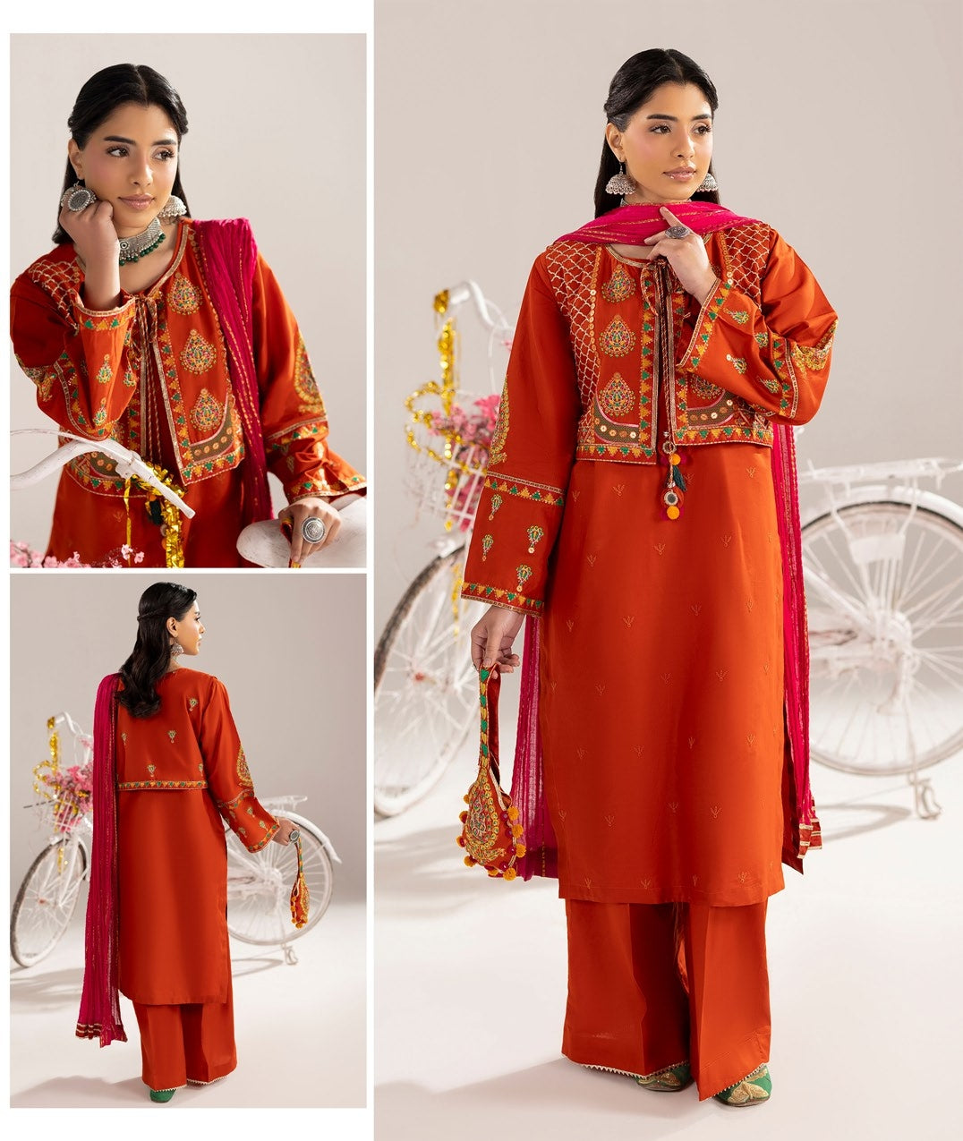 Cotton Embroidered Jacket Style Salwar Suit Online in Dubai DXB UAE Abudhabi Meena Bazaar