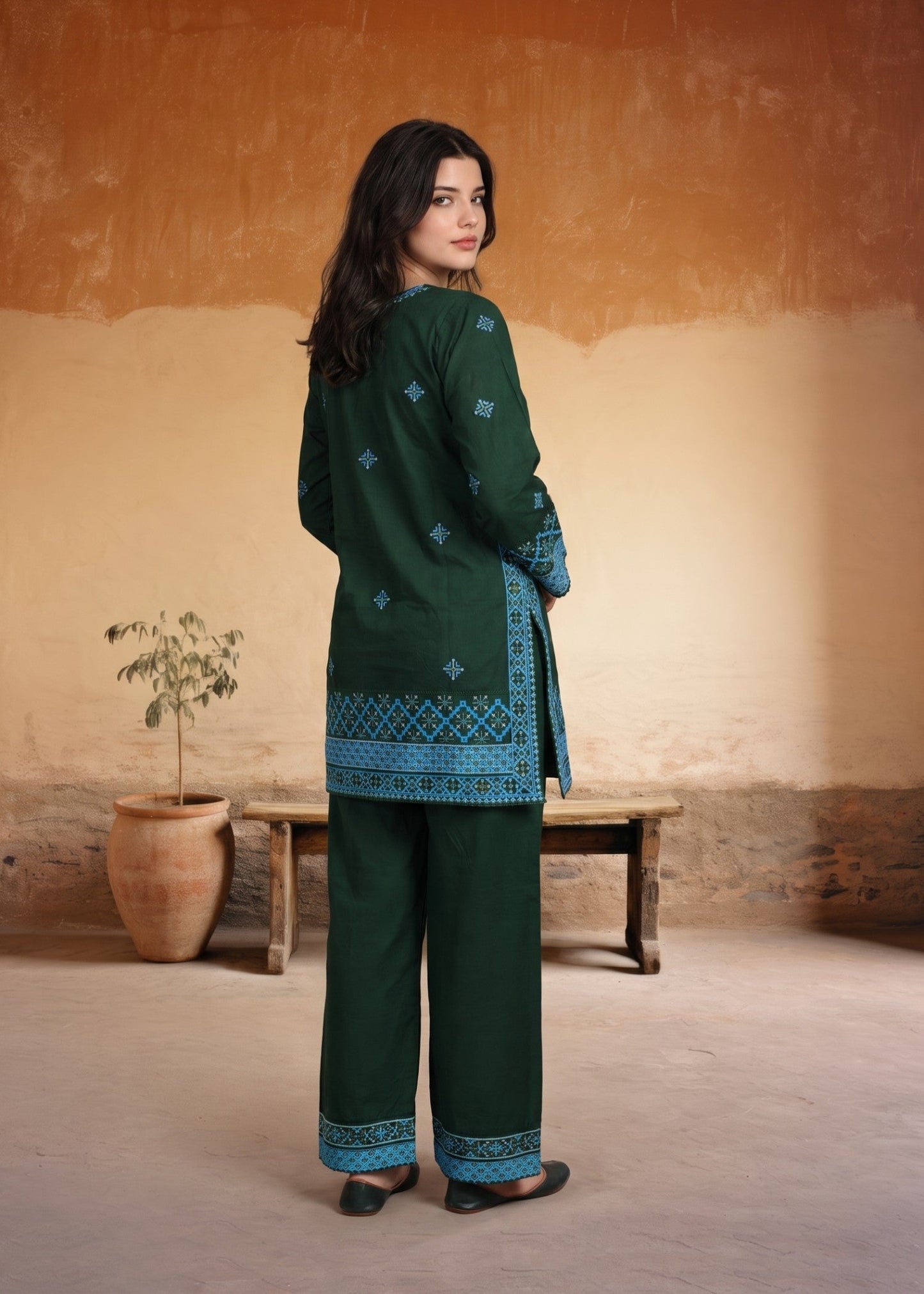Cotton Embroidered Kurta Set for Women Online in Dubai UAE Abudhabi Ajman Sharjah