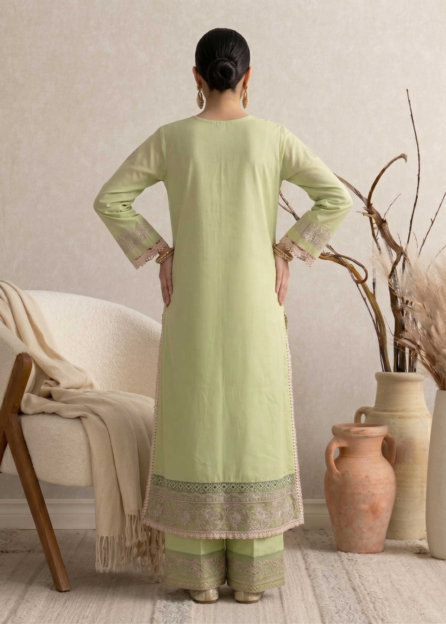 Cotton Embroidered Mint Green Festive Suit Online in UK USA Canada