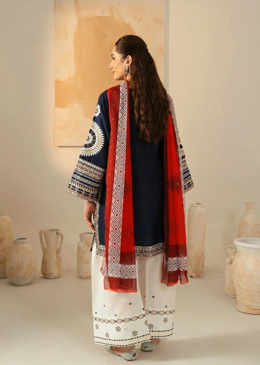 Cotton Embroidered Navy Blue Suit Online in Sri Lanka India Australia