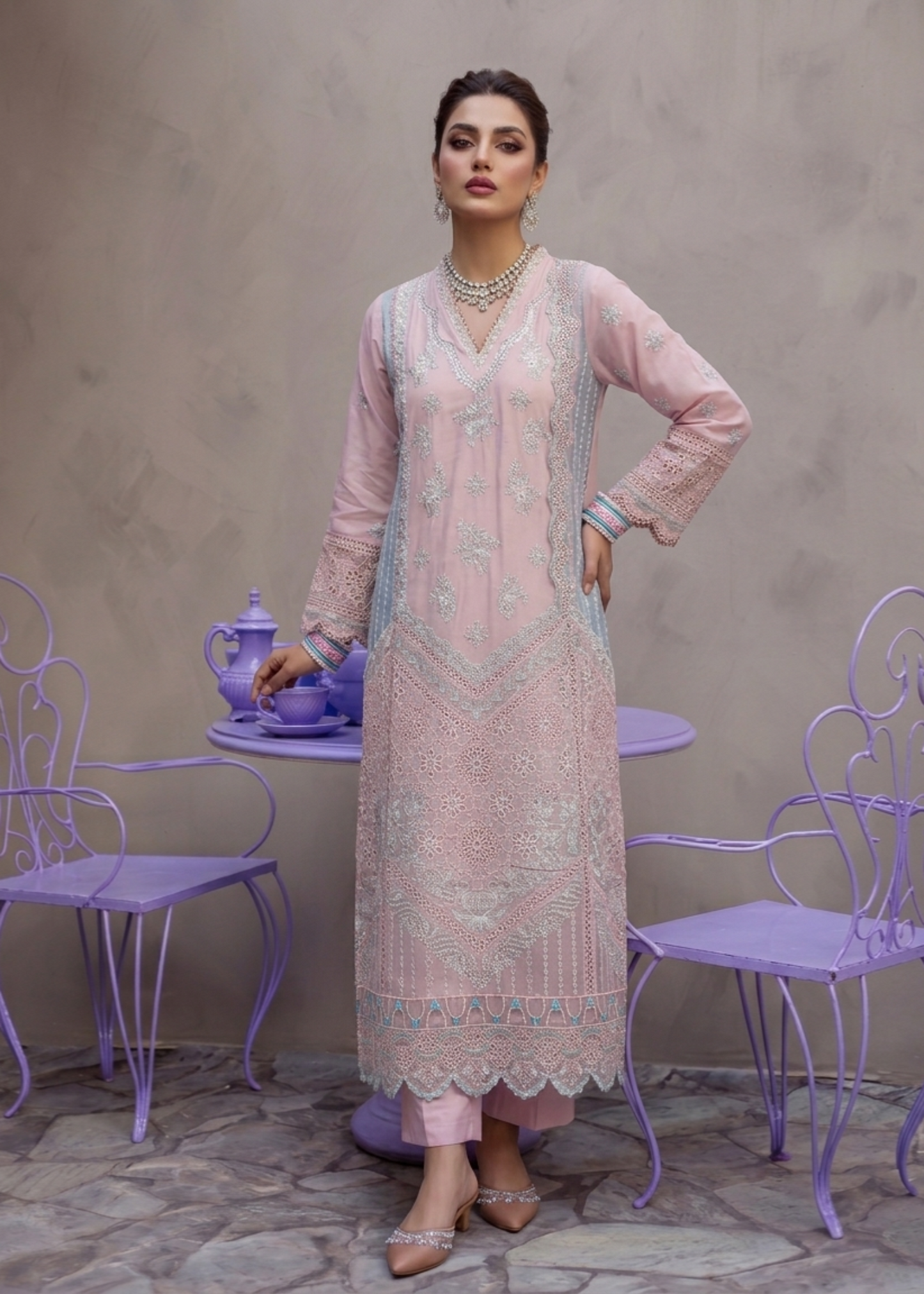 Cotton Embroidered Pink Straight Kurta Suit Online in Dubai UAE Abudhabi Ajman Sharjah