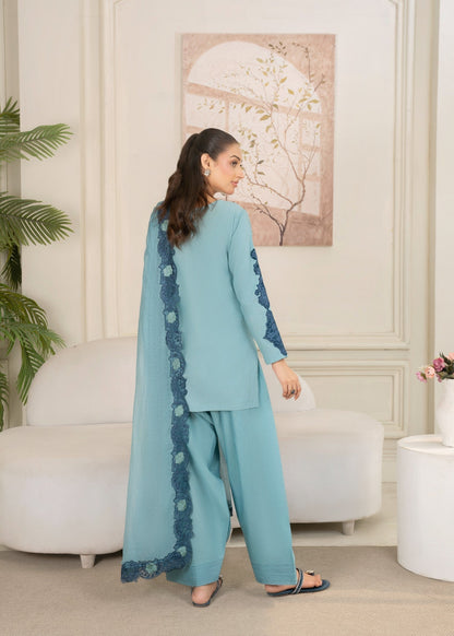 Cotton Embroidered Salwar Suit Powder Blue Online in UK USA Canada