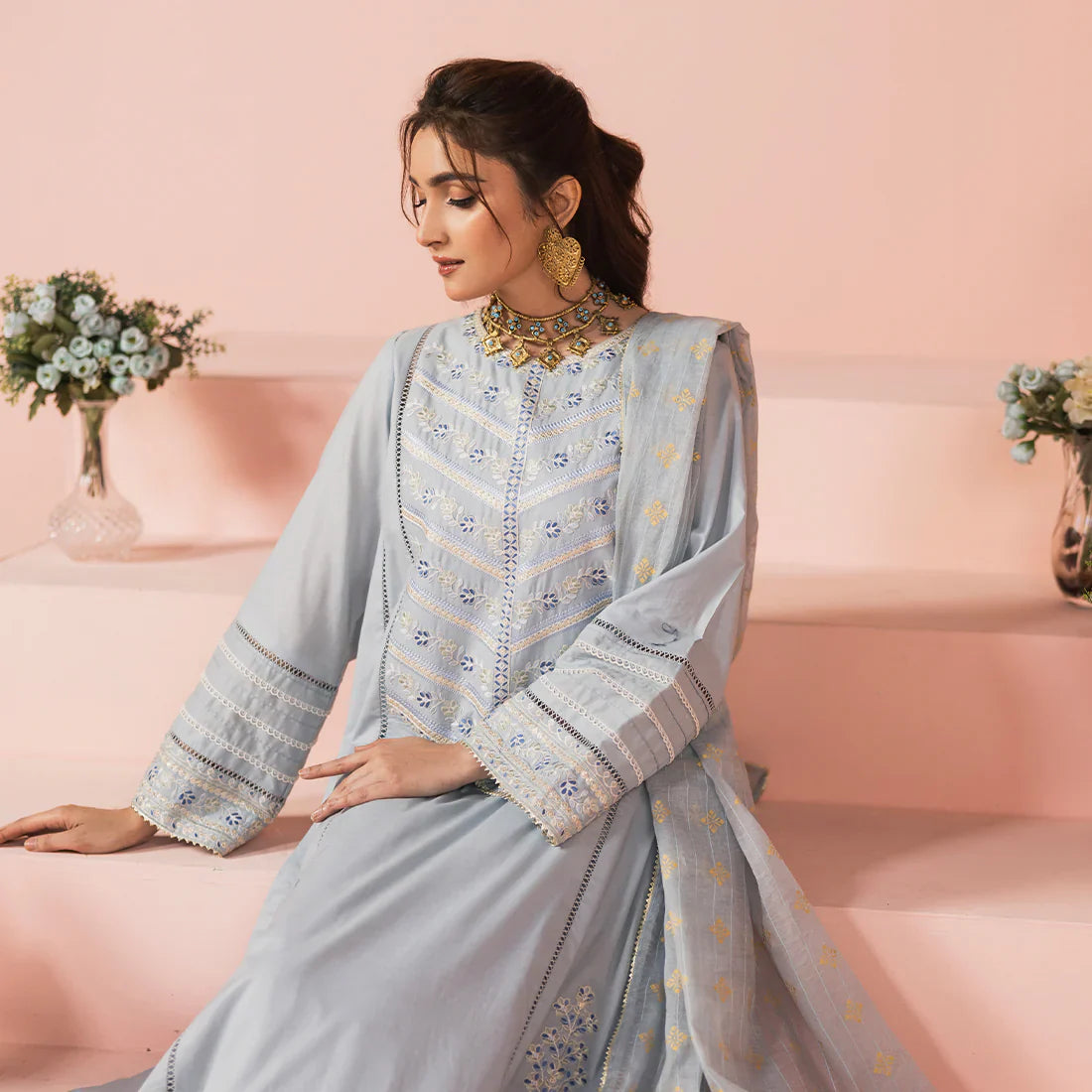 Cotton Embroidered Suit for Women Online in Dubai DXB UAE Abudhabi Meena Bazaar