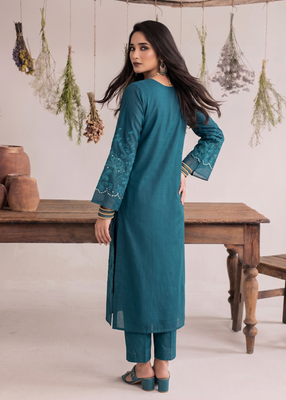 Cotton Embroidered Teal Pakistani Suit Online in Dubai UAE Abudhabi Ajman Sharjah