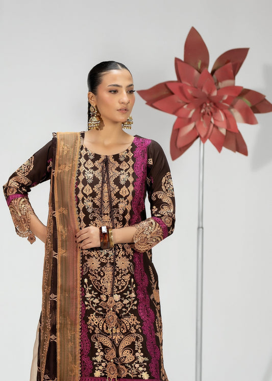 Cotton Embroidered Walnut Brown Party Wear Suit Online in Sri Lanka India Australia