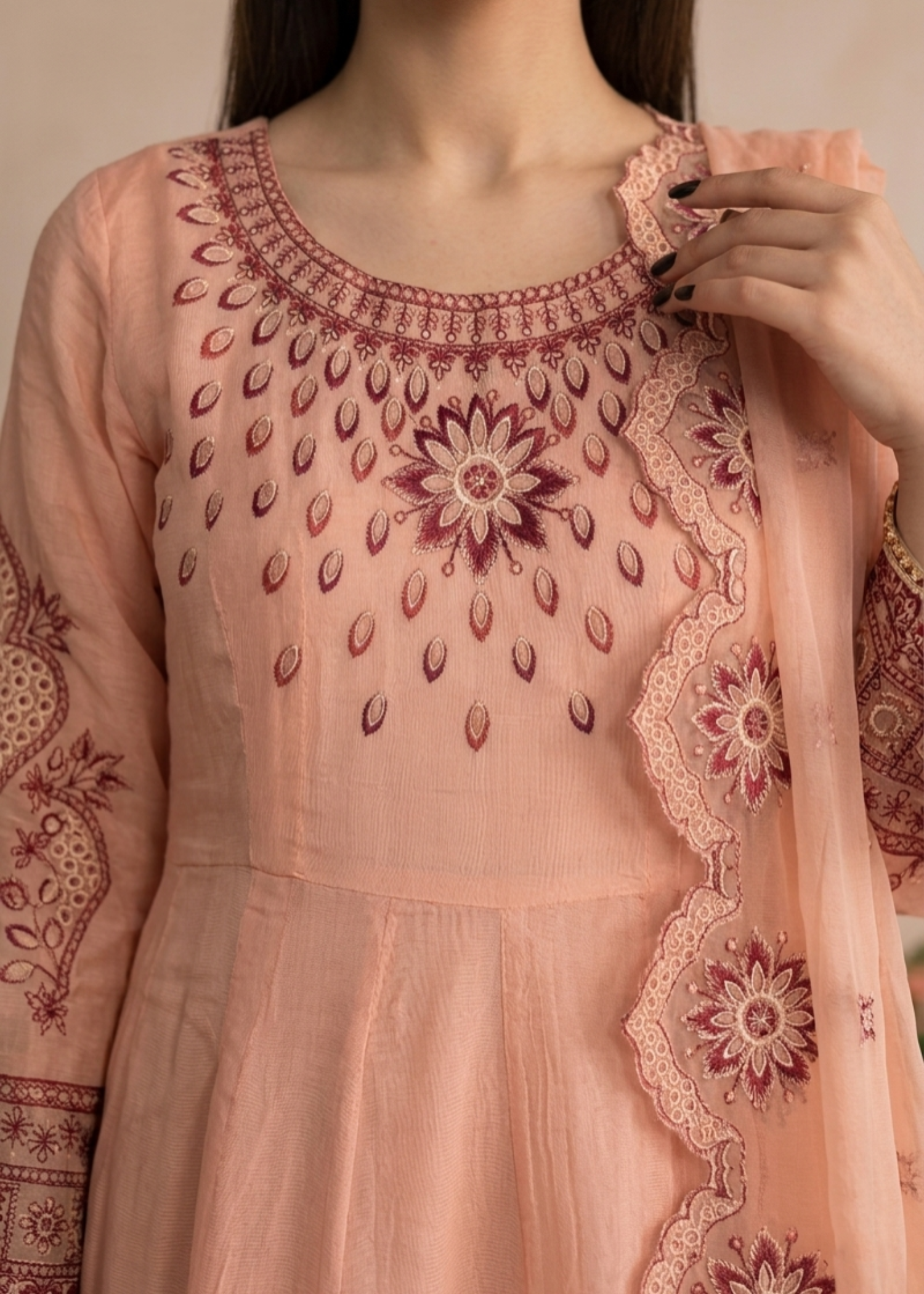 Cotton Flared Maxi Suit Peach Online in Sri Lanka India Australia