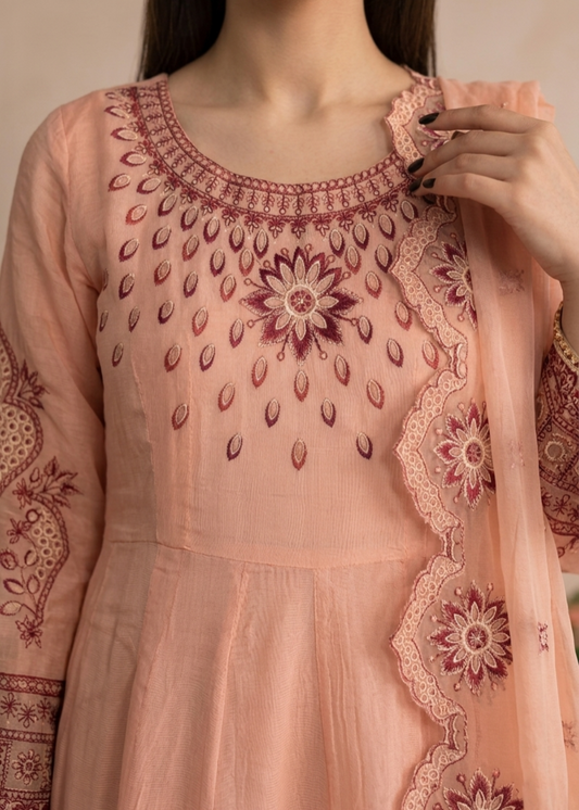 Cotton Flared Maxi Suit Peach Online in Sri Lanka India Australia