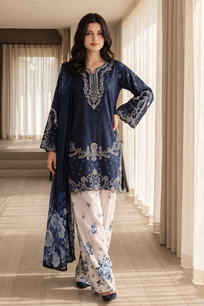 Navy Blue Embroidered Lawn Cotton Kurta Set Online in Dubai UAE Abudhabi Ajman Sharjah
