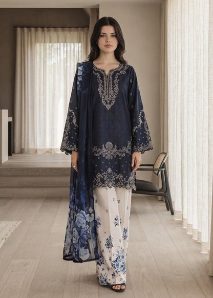 Navy Blue Lawn Cotton Embroidered Kurta Set for Women Online in Dubai UAE Abudhabi Ajman Sharjah